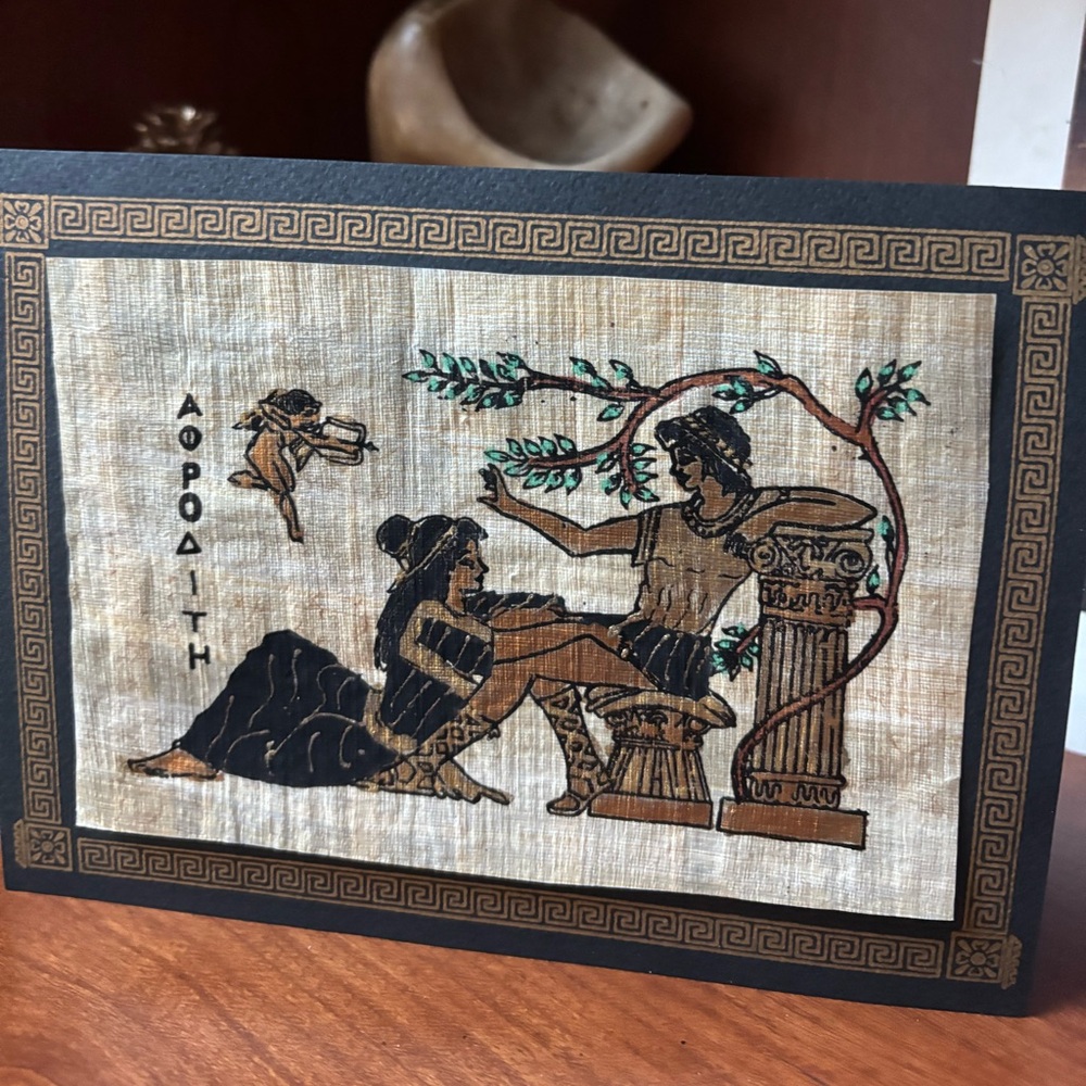 hand-painted on papyrus paper. Greek goddess of love, beauty, and pleasure.